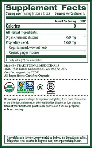 TRADITIONAL MEDICINALS ORGANIC TURMERIC W/ MEADOWSWEET & GINGER