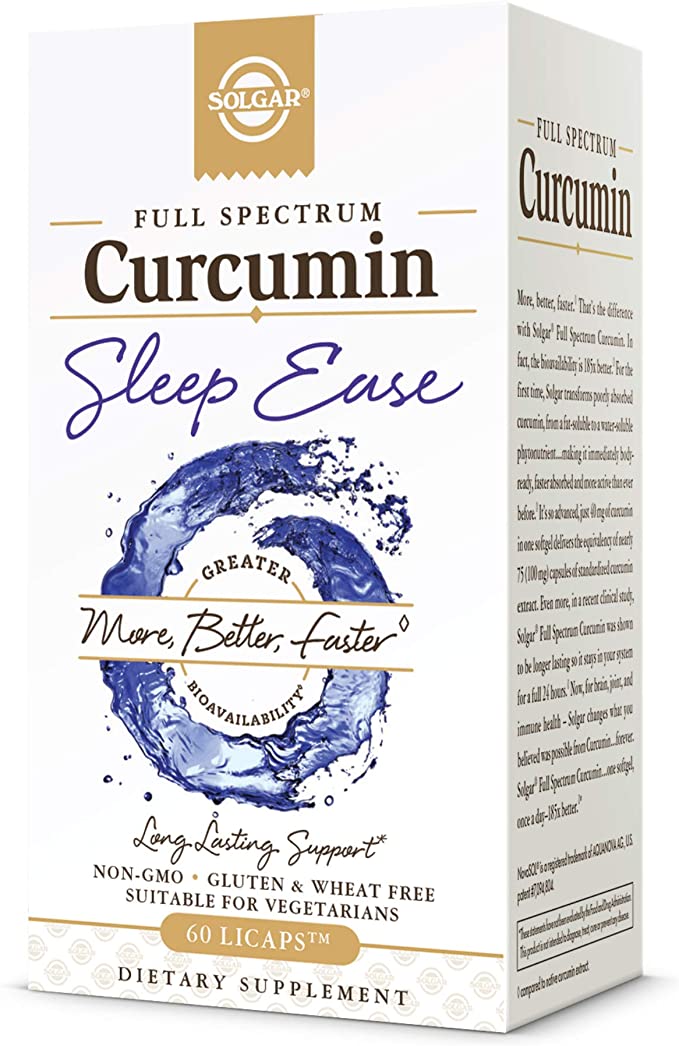 Solgar Full Spectrum Curcumin Sleep Ease, 60 Licaps - Supports Calm, Tranquil Rest &amp; Relaxation, Antioxidant Support - Melatonin, PharmaGABA, Venetron, Curcumin - Non-GMO, Vegetarian - 30 Servings
