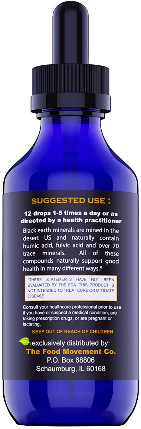 The Food Movement Black Earth Zeolite with Humic Fulvic Acids, Trace Minerals for Body Detox, Gut Health, Immune Support - 2oz Liquid Drops Supplement