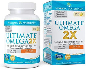 Nordic Naturals Ultimate Omega 2X with Vitamin D3, Lemon Flavor - 2150 mg Omega-3 + 1000 IU D3-60 Soft Gels - Omega-3 Fish Oil - EPA & DHA - Brain, Heart, Joint, Immune Health - 30 Servings - Discount Nutrition Store