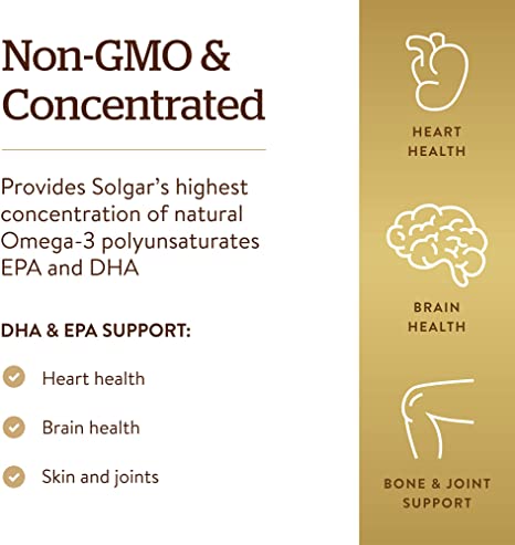 Solgar Triple Strength Omega-3 950 mg, 100 Softgels - Supports Cardiovascular, Joint &amp; Skin Health - Heart Healthy Supplement - Essential Fatty Acids - Non GMO, Gluten Free, Dairy Free - 100 Count