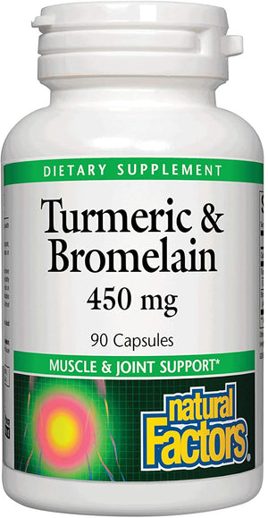 Natural Factors Turmeric & Bromelain, 450 mg, 90 Capsules