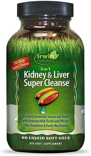 Irwin Naturals 2-in-1 Kidney + Liver Super Cleanse 10 Day Detox Natural Kidney & Liver Support Supplement - 60 Liquid Softgels - Discount Nutrition Store