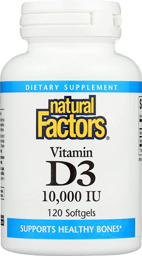 Natural Factors, Vitamin D3 10000 IU, Supports Strong Bones, Teeth, and Muscle and Immune Function with Flaxseed Oil, 120 softgels (120 Servings)