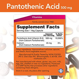 Pantothenic Acid (Vitamin B-5) 500 mg, B-Complex Vitamin, 250 Capsules