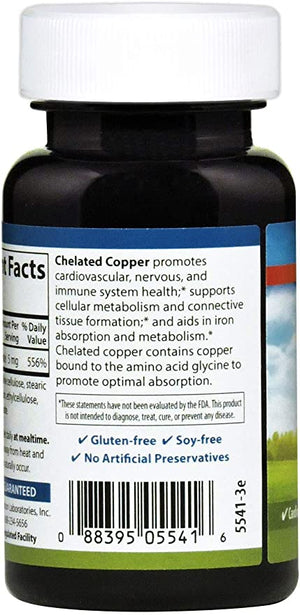 Carlson - Chelated Copper, 5 mg, Superior Absorption, Cardiovascular Health, Nerve Function & Immune Support, 100 Tablets
