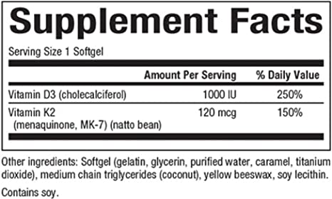 Natural Factors Vitamin D3 &amp; K2, 60 Softgels