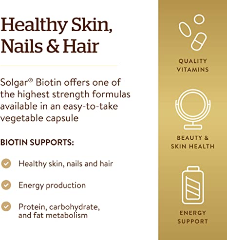 Solgar Biotin 10,000 mcg, 60 Vegetable Capsules - Energy, Metabolism, Promotes Healthy Skin, Nails &amp; Hair - Super High Potency - Non-GMO, Vegan, Gluten Free, Dairy Free, Kosher - 60 Servings