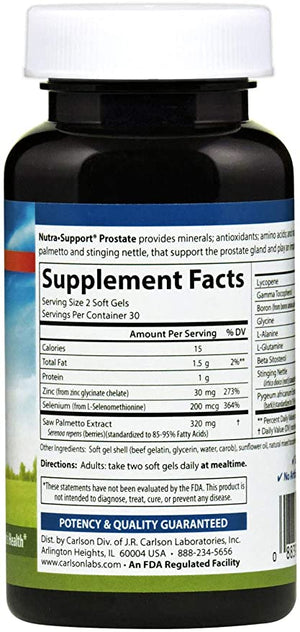 Carlson - Nutra-Support Prostate, with Saw Palmetto & Stinging Nettle, Prostate Support, Reproductive Health & Men's Health, 60 Softgels