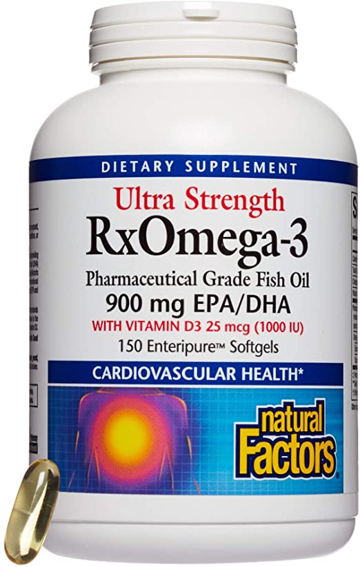 Natural Factors Ultra Strength RxOmega-3 with Vitamin D3, 150 Eneripure™Softgels