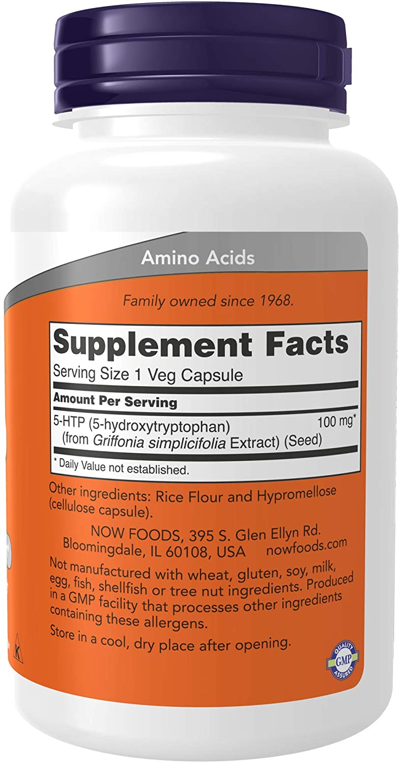NOW Foods Supplements, 5-HTP (5-hydroxytryptophan) 100 mg, Neurotransmitter Support*, 120 Veg Capsules