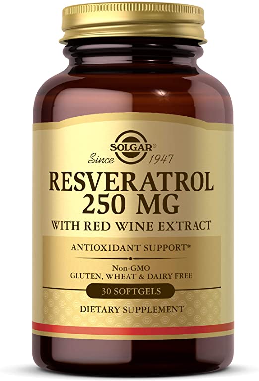 Solgar Resveratrol 250 mg with Red Wine Extract - 30 Softgels - Antioxidant Support - Non-GMO, Gluten Free, Dairy Free - 30 Servings