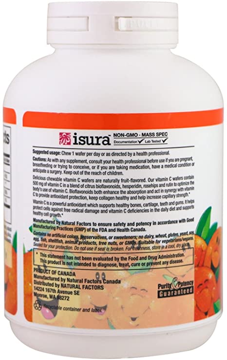 Natural Factors 100% Natural Fruit Chew C Tangy Orange, 500 mg, 90 Chewable Wafers