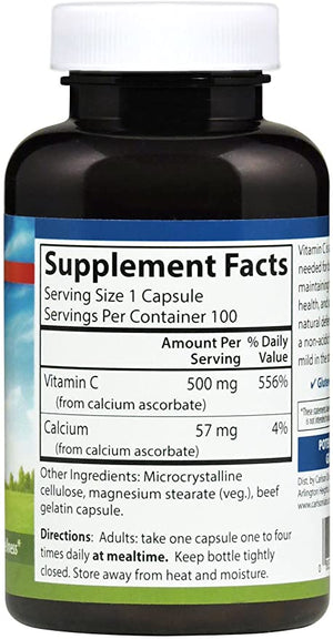 Carlson - Mild-C, 500 mg, Buffered Vitamin C, Immune Support & Optimal Wellness, Antioxidant, 100 Capsules