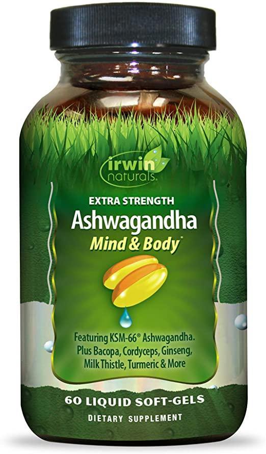 Irwin Naturals Extra Strength Ashwagandha Mind &amp; Body Adaptogenic Herbs Supports Stress Response - 60 Liquid Softgels - Discount Nutrition Store