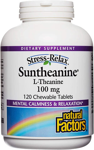 Natural Factors Stress-Relax® Suntheanine® L-Theanine, 100 mg, 120 Chewable Tablets