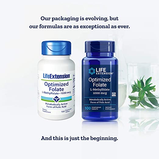Life Extension Optimized Folate – L-methylfolate – Heart & Brain Support, Healthy Homocysteine Levels – Non-GMO, Gluten-Free, Vegetarian – 1700 mcg DFE, 100 Vegetarian Tablets