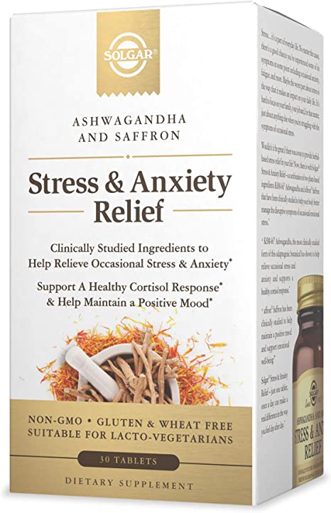 Solgar Stress &amp; Anxiety Relief, 30 Tablets - Clinically Studied Ashwagandha &amp; Saffron - Helps Relieve Occasional Stress &amp; Anxiety, Helps Maintain a Positive Mood