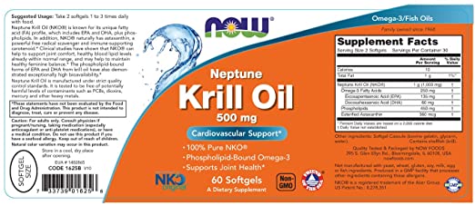 NOW Foods Neptune Krill Oil, 500 mg, 60 Softgels