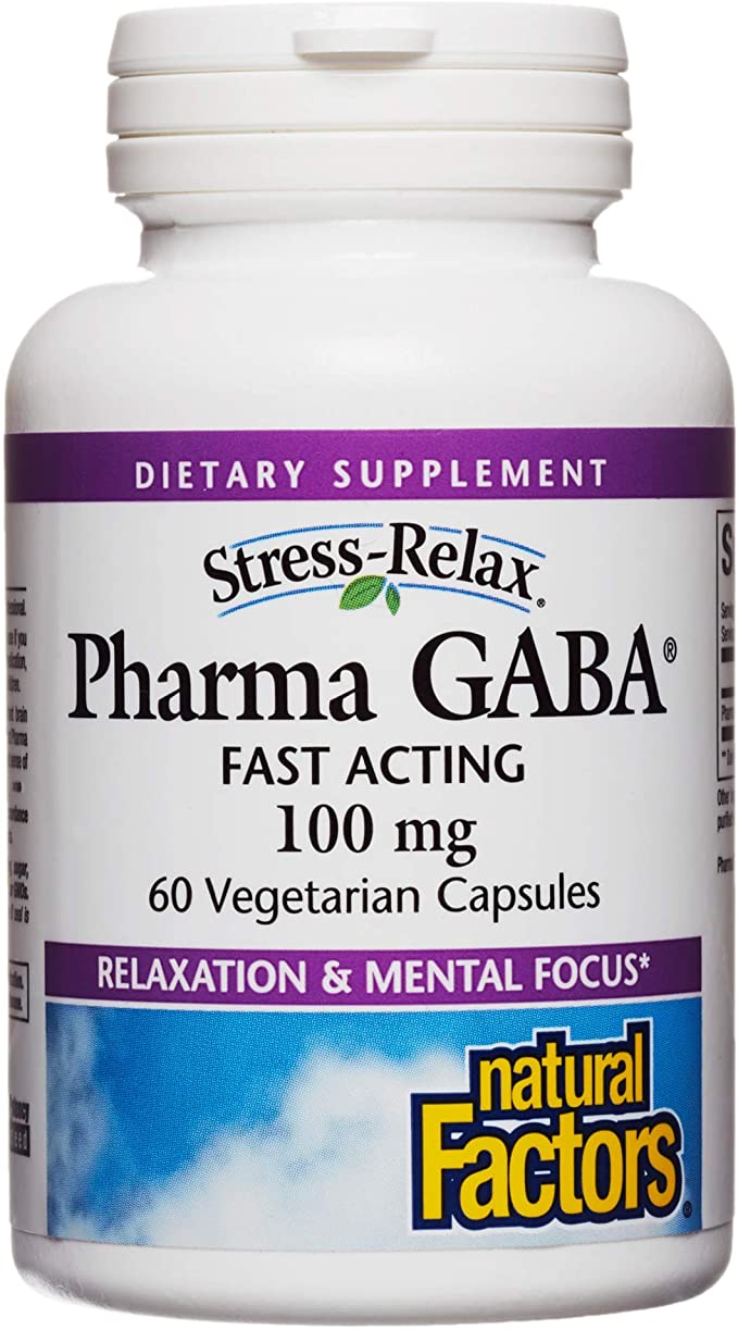 Stress-Relax Pharma GABA 100 mg by Natural Factors, Non-Drowsy Stress Support for Relaxation and Mental Focus, 60 vegetarian capsules (30 servings)