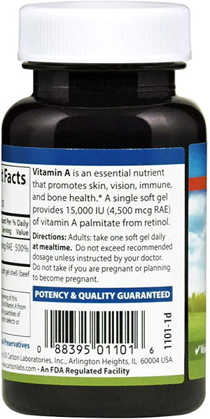 Carlson - Vitamin A, 15000 IU Palmitate (4500 mcg RAE), Vision Health & Healthy Skin, Immune Function, 120 Softgels
