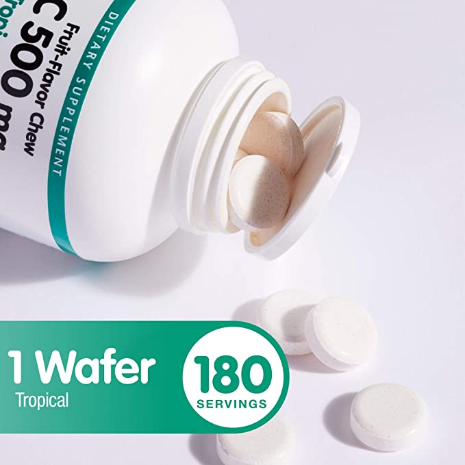 Natural Factors 100% Natural Fruit Chew C Jungle Juice, 500 mg, 180 Chewable Wafers