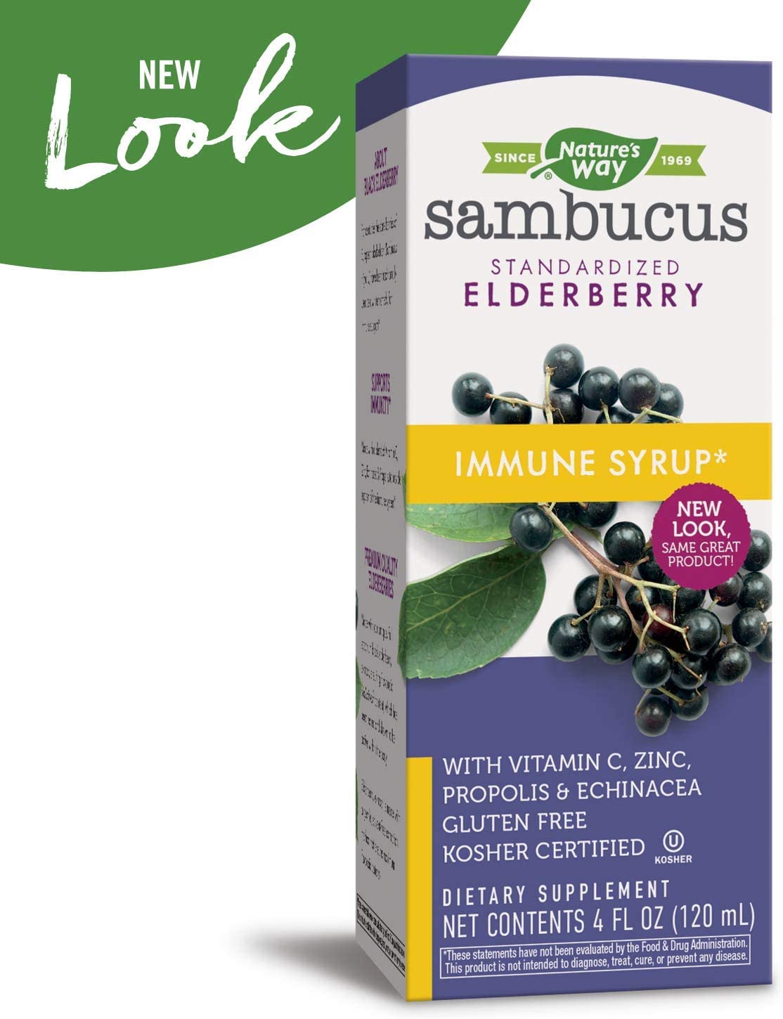 Nature&#39;s Way Sambucus Immune Syrup, Elderberry Extract, Vitamin C, Zinc, Echinacea, Propolis, Daily Immune Support*, Antioxidant Support*, Gluten free, Vegetarian, 8 Fl Oz
