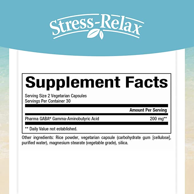 Stress-Relax Pharma GABA 100 mg by Natural Factors, Non-Drowsy Stress Support for Relaxation and Mental Focus, 60 vegetarian capsules (30 servings)