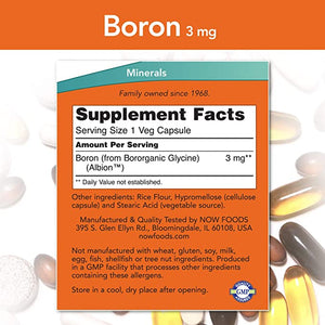 NOW Boron, 3 mg, 250 Veg Capsules