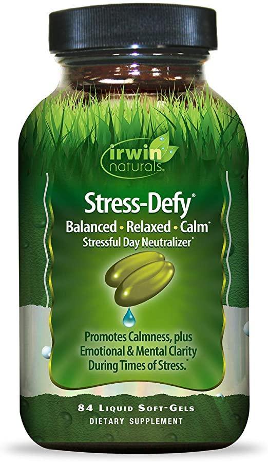 Irwin Naturals Stress-Defy Healthy Stress Response Support Supplement - Relax Body &amp; Mind with GABA, Rhodiola, Scullcap &amp; L-Theanine - 84 Liquid Softgels - Discount Nutrition Store