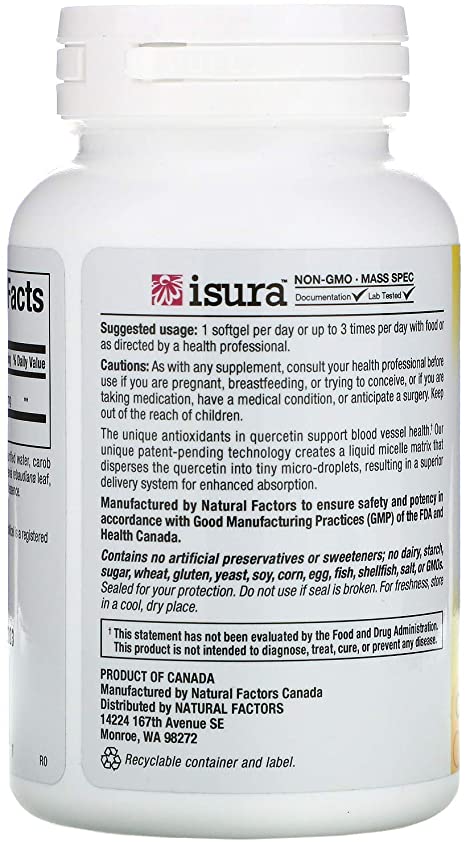 Natural Factors Quercetin LipoMicel Matrix, 250 mg, 60 Liquid Softgels