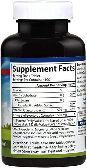 Carlson - Super-C Complex, Vitamin C + Bioflavonoids, Immune Function & Optimal Wellness, Antioxidant, 100 Vegetarian Tablets