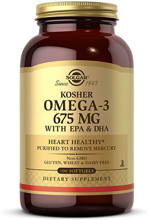 Solgar Kosher Omega-3 675 mg, 100 Softgels - Cardiovascular, Joint & Cellular Health - Concentrated Omega-3 Fatty Acids EPA & DHA