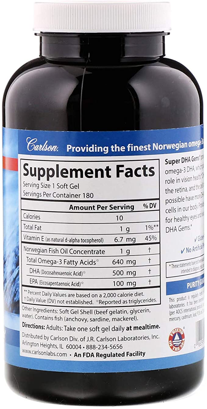 Carlson Labs - Super DHA 500 mg. - 180 Softgels