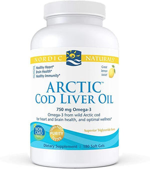 Nordic Naturals Arctic Cod Liver Oil, Lemon - 180 Soft Gels - 750 mg Total Omega-3s with EPA & DHA - Heart & Brain Health, Healthy Immunity, Overall Wellness - Non-GMO - 60 Servings - Discount Nutrition Store