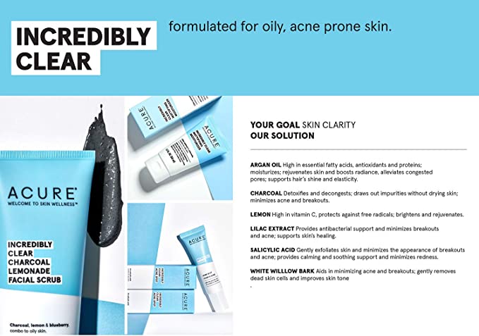 Acure Incredibly Clear Charcoal Lemonade Facial Scrub, 4 fl oz