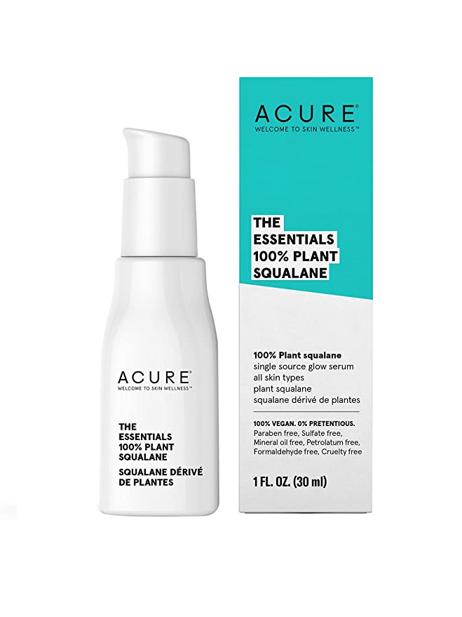Acure The Essentials 100% Plant Squalane Oil - Hydrating, Moisturizer Ultra-Light Glow Liquid Serum for Skin &amp; Hair - 100% Vegan - Lightweight &amp; Unscented - Multi-Purpose Care Regimen Oil - 1 Fl Oz