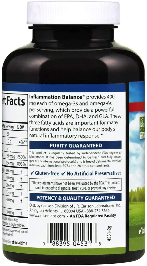 Carlson - Balanced Omega-3 &amp; Omega-6 Ratio, with D3, Norwegian, Wild-Caught Fish Oil Supplement with Fatty Acids, Sustainably Sourced Fish Oil Capsules, 90 Softgels