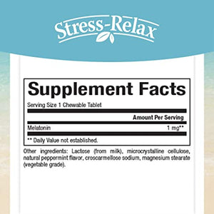 Stress-Relax Melatonin 1 mg by Natural Factors, Natural Sleep Aid, Resets The Sleep-Wake Cycle, 180 chewable Tablets (180 Servings), Peppermint Flavor