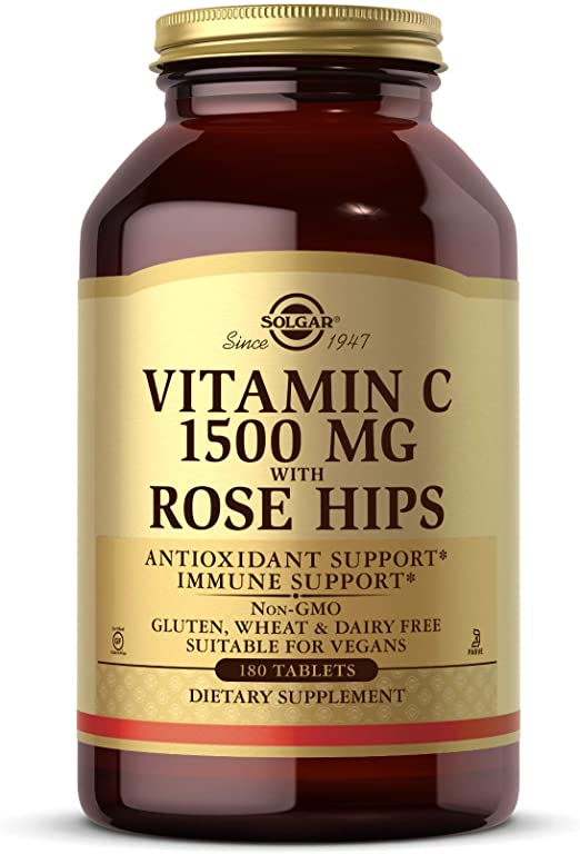Solgar Vitamin C 1500 mg with Rose Hips, 180 Tablets - Antioxidant &amp; Immune Support - Overall Health - Supports Healthy Skin &amp; Joints - Non GMO, Vegan, Gluten Free, Dairy Free, Kosher - 180 Servings