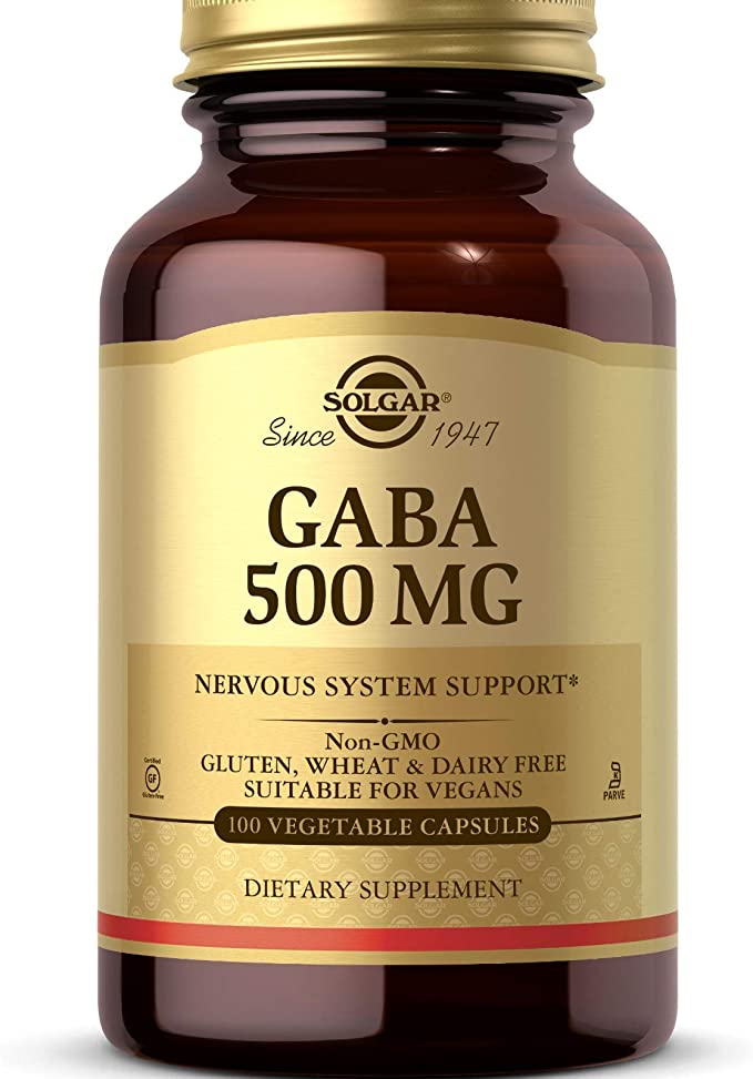 Solgar GABA 500 mg, 100 Vegetable Capsules - Relaxation &amp; Nervous System Support - Amino Acid - Non-GMO, Vegan, Gluten Free, Dairy Free, Kosher - 100 Servings
