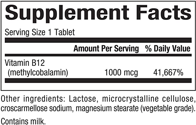Natural Factors, Vitamin B12 Methylcobalamin 1000 mcg, Chewable Support for Energy and Immune Health, Vegetarian, Gluten Free, 90 tablets