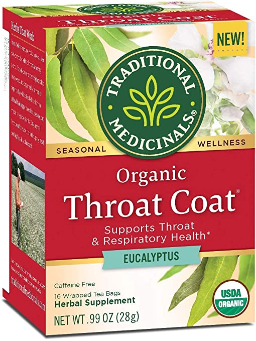 Traditional Medicinals Tea, Organic Throat Coat Eucalyptus, Throat and Respiratory Support, 16 Tea Bags