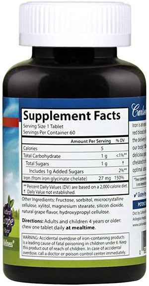 Carlson - Chewable Iron, 27 mg - Superior Absorption, Blood Health, Energy Production & Optimal Wellness, Grape, 60 tablets