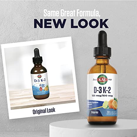 KAL D-3 K-2 DropIns 5000 IU (500 MCG) | Healthy Bones, Heart &amp; Immune Support | Citrus Flavor | 59 Servings, 2 FL OZ