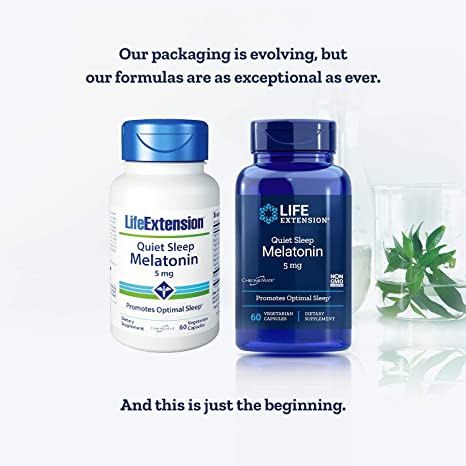 Life Extension Quiet Sleep Melatonin, 5 mg, Powerful Sleep Support, Healthy circadian Rhythms, Cellular Defense, Gluten-Free, Non-GMO, Vegetarian, 60 Capsules