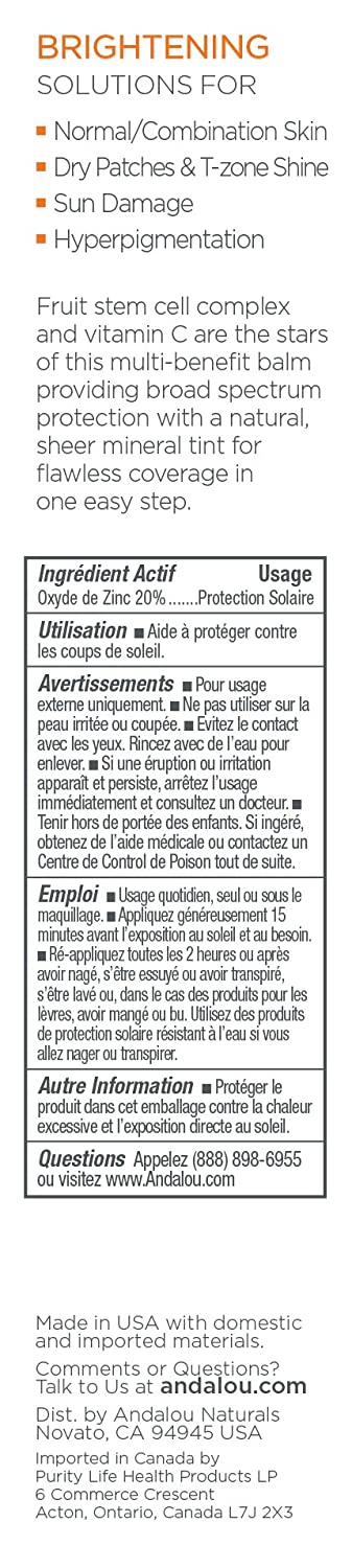 Andalou Naturals Brightening Vitamin C Beauty Balm Sheer Tint SPF 30, 2 fl oz