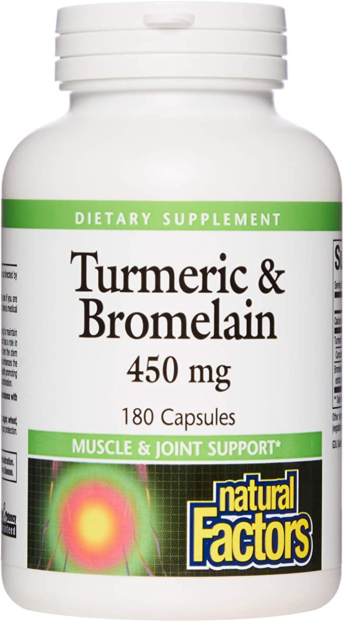Natural Factors Turmeric &amp; Bromelain, 450 mg, 180 Capsules