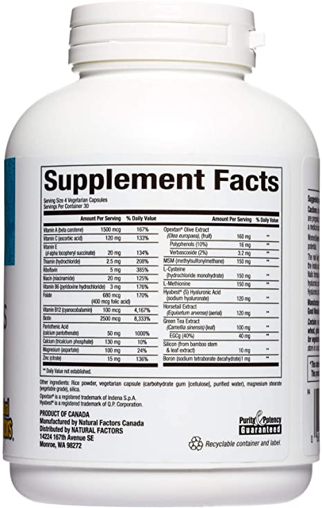 WomenSense by Natural Factors, Hair, Skin &amp; Nails, Nutritional Beauty Support with Hyaluronic Acid and Biotin, 120 capsules (30 servings)