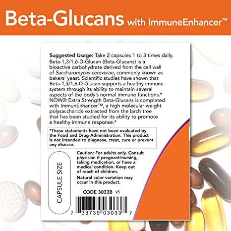 NOW Foods Beta-Glucans with ImmunEnhancer™, 250 mg, 60 Vegetable Capsules